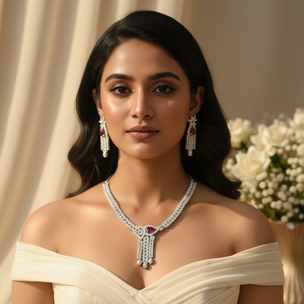 Opal AD Necklace (Rani Pink)