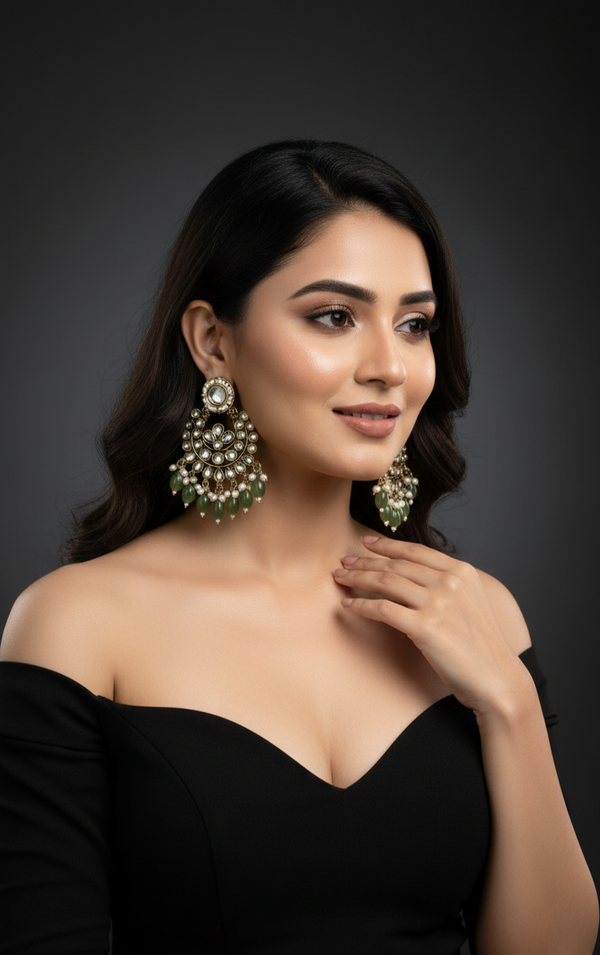Diya Kundan Earrings (Green)