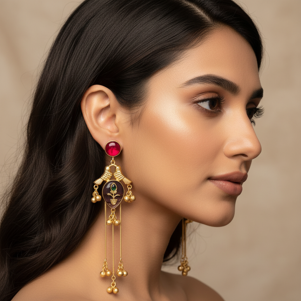 Gulnaar Kashmiri Earrings (Wine-Purple)