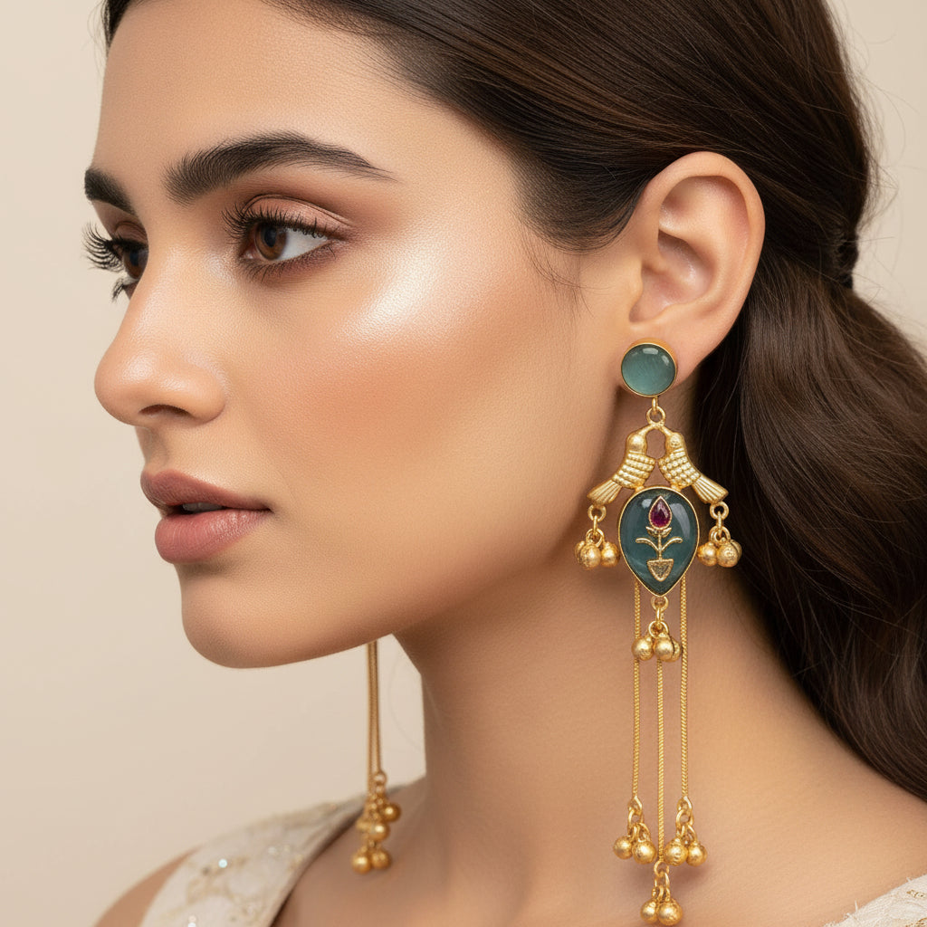 Gulnaar Kashmiri Earrings (Sea Blue)