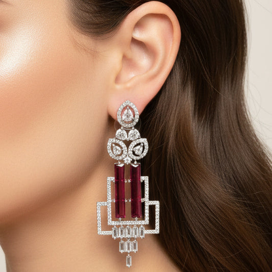 Empress AD Earrings (Ruby-Pink)