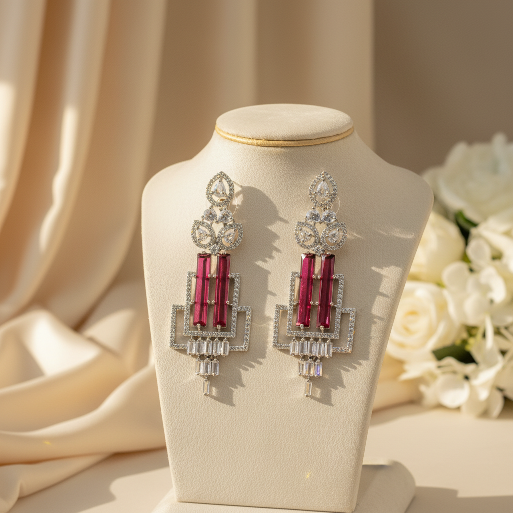 Empress AD Earrings (Ruby-Pink)