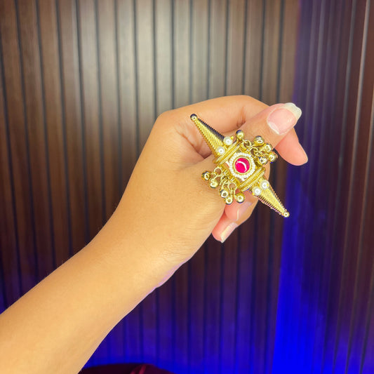 Zyra Adjustable Kashmiri Ring (Pink)