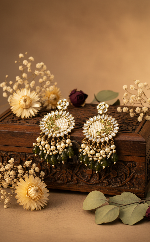 Kavya Kundan Earrings (Green)