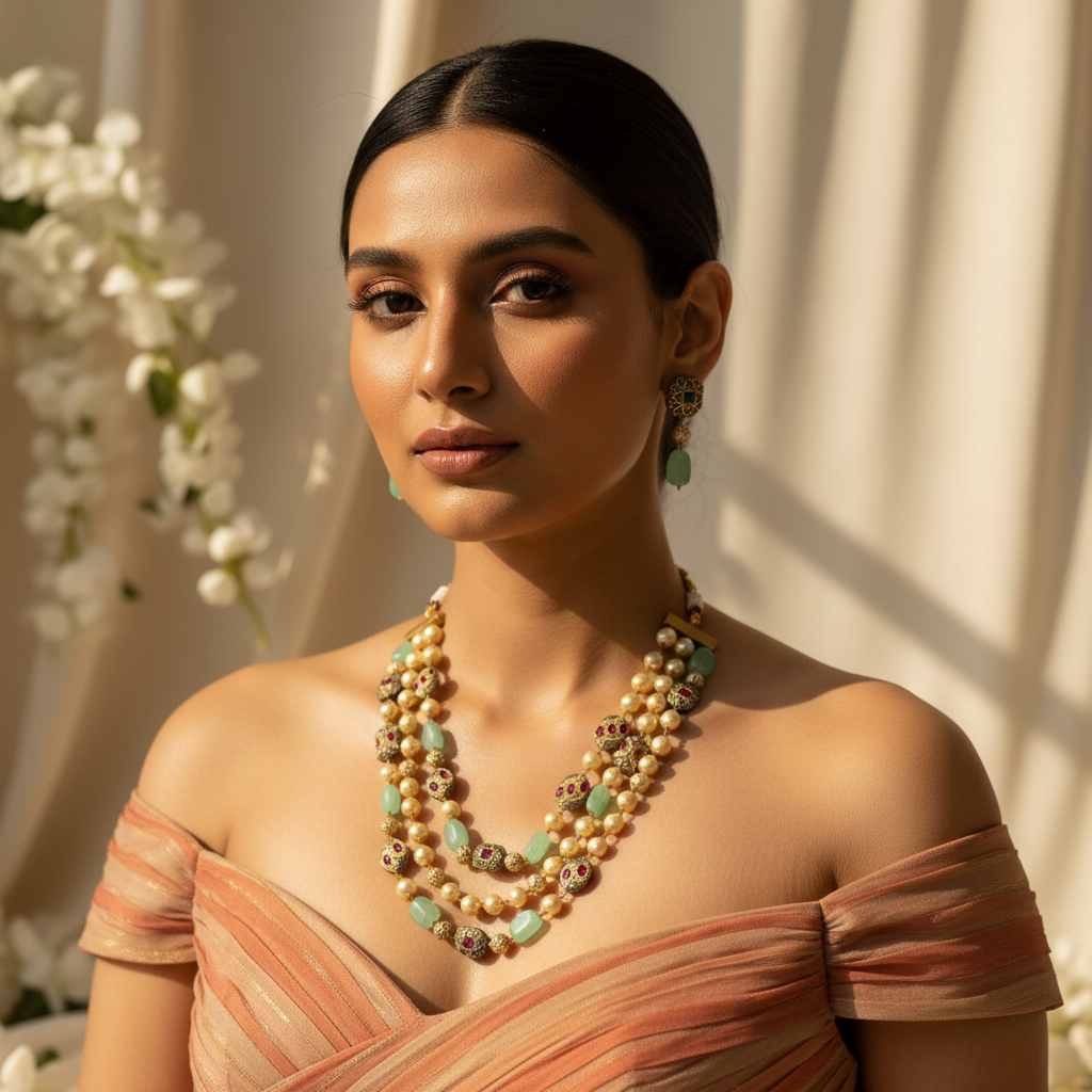 3 Tier Maharani Mala (Mint Green)
