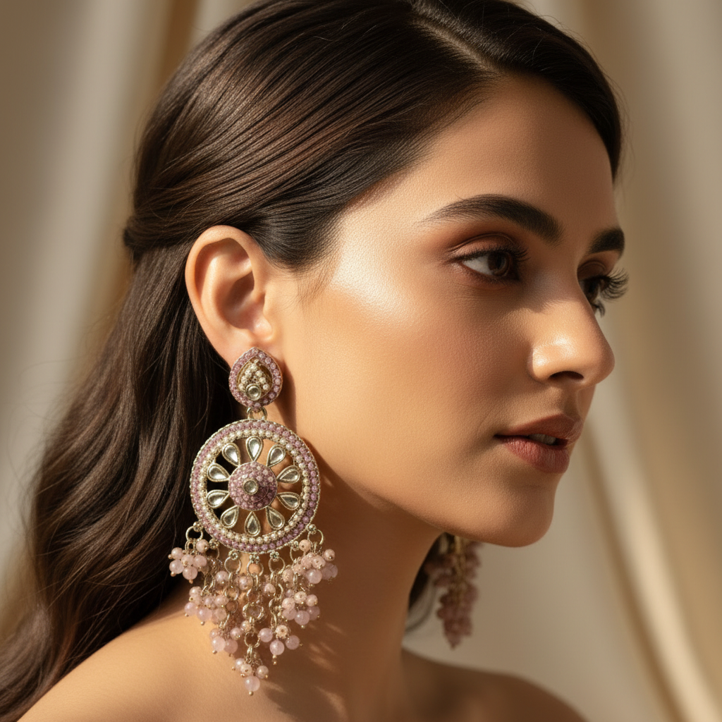 Aarohi Kundan Earrings (Pink)