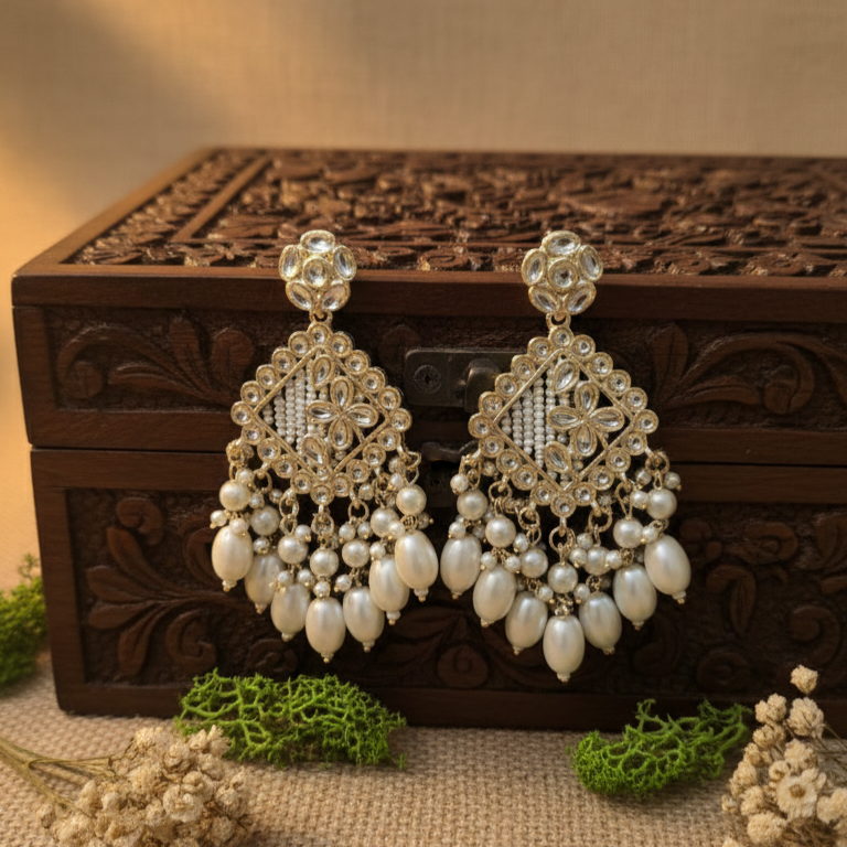 Ziya Kundan Earrings (White)